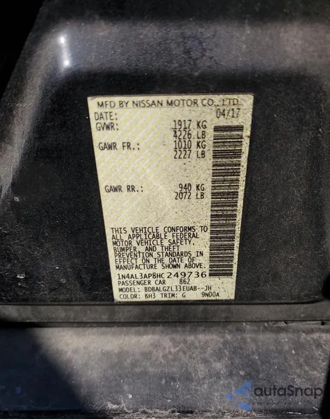 2017 Nissan Altima 2.5 from USA, damaged, VIN 1N4AL3AP8HC249736